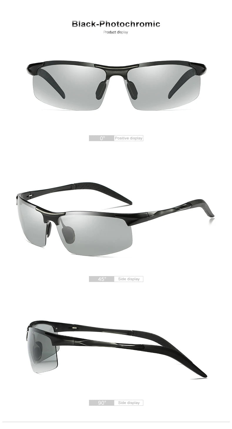 CLLOIO Aluminum Rimless Photochromic Sunglasses Men Polarized Driving Chameleon Anti-Glare Glasses Travel Fishing Goggle UV400