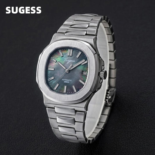 Sugess Men's Watch Automatic Mechanical Wristwatch Miyota 9015 Movement MOP Dial Luminous Waterproof 5bar Bracelet Luxury S466