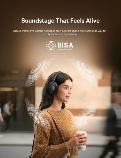 Baseus Bowie MH1 Bluetooth Headphones 48dB Noise Cancellation Hi-res LDAC Over Ear Headset Audio Wireless Earphone Earbuds