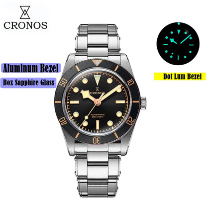 Cronos Luxury Men's Watches 37mm Diver BB54 Vintage Automatic Matt/ Aluminum Bezel Female End Links Sapphire 20 Bar L6033 M