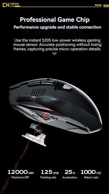 Inphic A9 Pro gamingmus med tre tilstande, farverig lysguide, strømindikator, justerbar DPI, makrodriver, ergonomisk, 12800DPI
