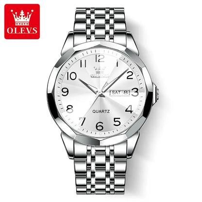 Relógio de homem OLEVS 9970 – Modelo elegante com mostrador digital, indicação da data e do dia, resistente à água, luminescente, de quartzo – Relógio de luxo original