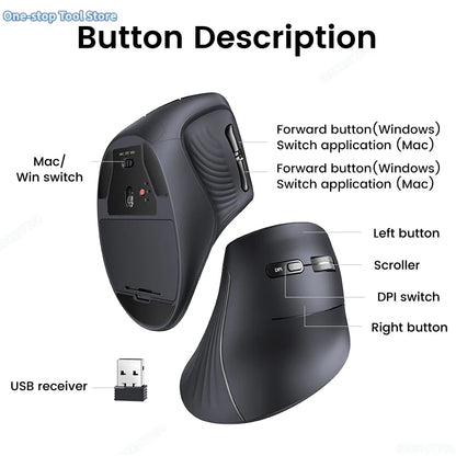 Trådløs mus Bluetooth 5.0 2.4G ergonomisk 4000DPI med 6 lydløse knapper til MacBook, tablet, bærbare computere, computer og PC