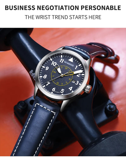 OCHSTIN Mens Fashion Luxury Mechanical Automatic Skeleton Watch Transparent Back Cover Creative Design With Yellow Calendar Dial