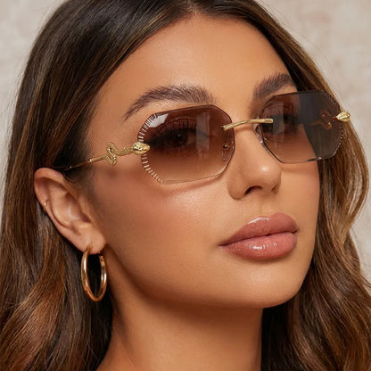 Fashion snake-shaped metal decorative sunglasses - unisex irregular frame, UV protection, sunshades
