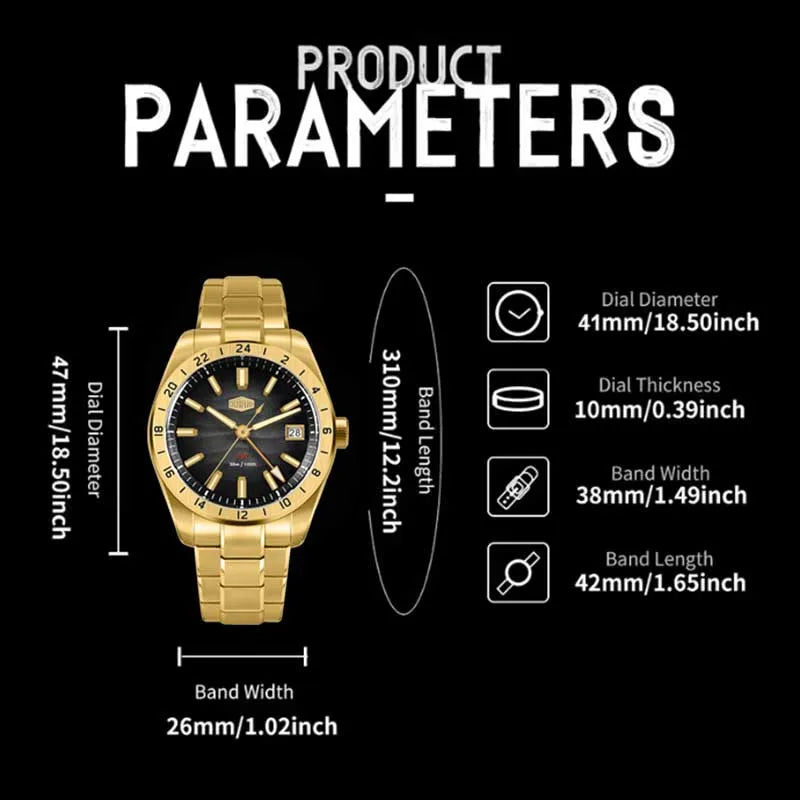 HEROFORCE Business Quartz Watch Men Clock GMT Date Luxury Man Wristwatch Waterproof Luminous Stainless Steel Men's Watches Reloj