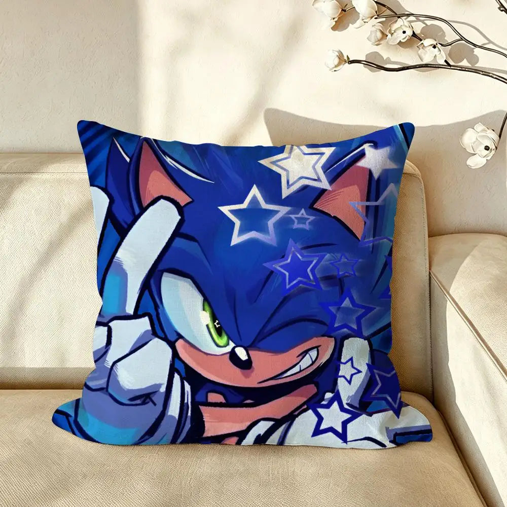 Character S-Sonic the H-Hedgehog Cushion Cover Pillow Case Anti-dustmite Pillowcase Silky Short Plush Sofa Cushion Cover hot