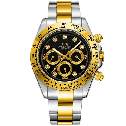 Automatic Mens Watch Mechanical Self Wind Movement Gold Black Stainless Steel Diamonds Stone Sports Luxury Fashion Watches