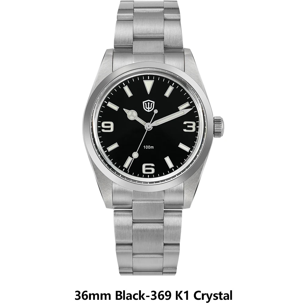 Watchdives WD1016 V3 Quartz Watch 37mm Stainless Steel Case Sapphire Vintage Watch  VH31 Sweep Movemet 100m Waterproof Men Watch