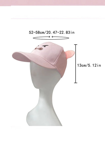 1pc，Cute Cartoon 3D Plush Ears Baseball Cap - Shin-chan & Pig Embroidery Casual Trendy Hat.