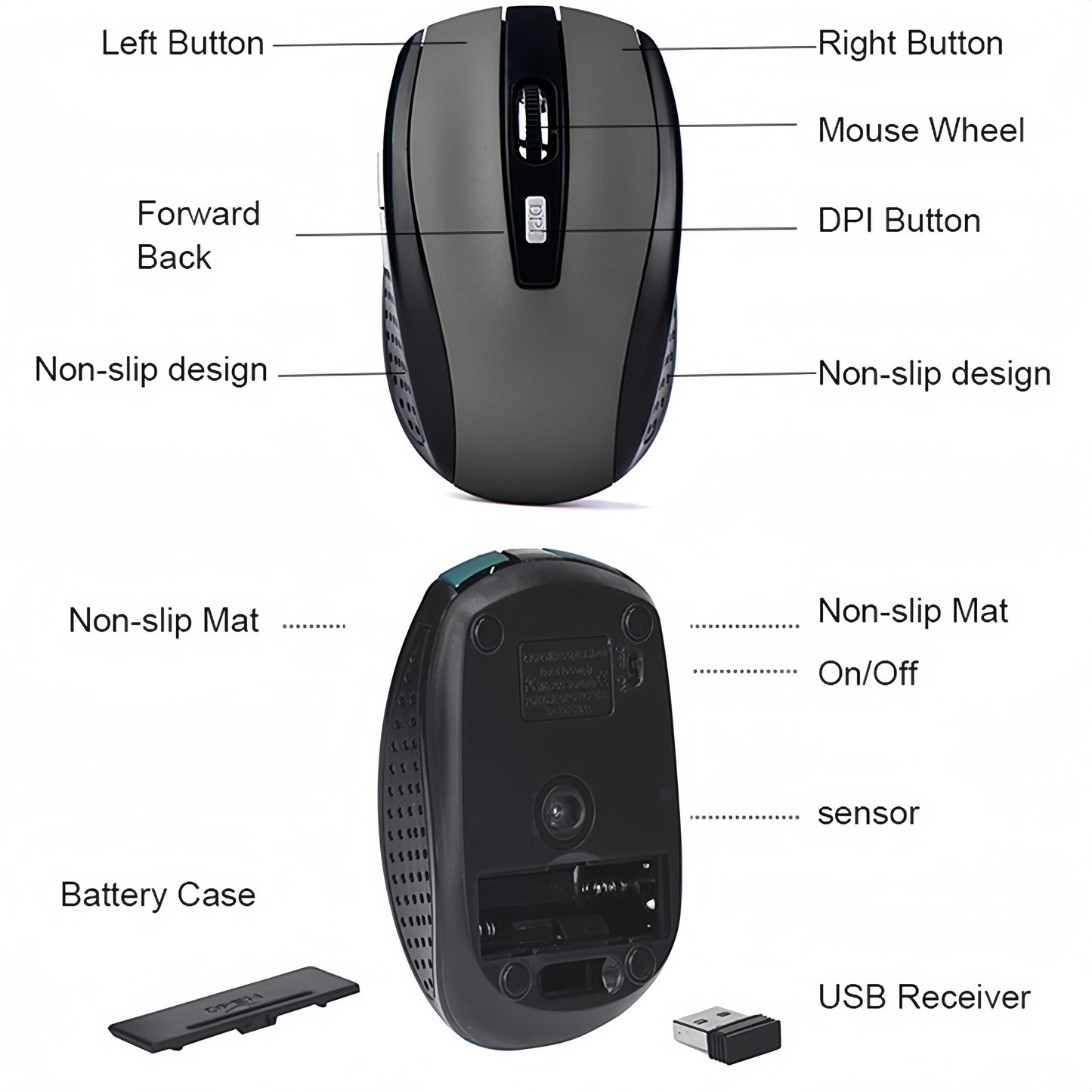 Wireless Mouse 2.4G Silent Mouse Portable Mobile Optical Office Mouse 1600 Adjustable DPI Levels for Notebook PC Laptop MacBook
