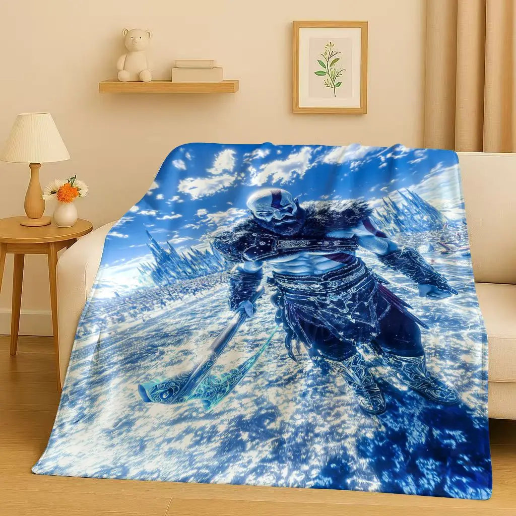 HD Kratos God of War Games Cartoon Gamer Flannel Blanket,Ultra Soft Warm Plush Throw for Home Bedroom Bed Sofa Cover Picnic Kids