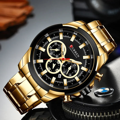 Relógio cronógrafo para homem CURREN, mostrador grande de 48 mm, bracelete em aço inoxidável, três submostradores, relógio de pulso desportivo de quartzo, estilo luxuoso