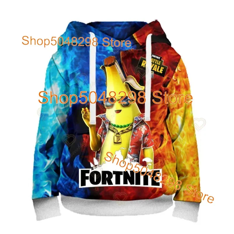 Sweatshirt com capuz para homem e mulher com estampado 3D Battle Royale Fortnite Victory — hoodie streetwear com capuz para rapazes e raparigas