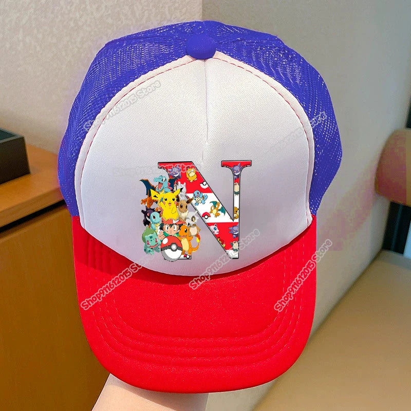 Cartoon Pokemons Kids Baseball Cap Pikachus Letter A-Z Boy Girl Sun-proof Sunhat Children Peak Cap Summer Trucker Dad Hat
