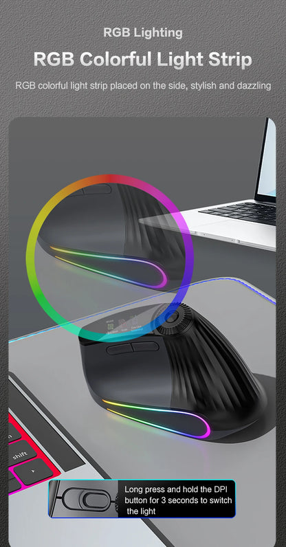 Backlit Wireless Ergonomic Mouse with Smart Flying Scroll,Function Adjustment Knob,Bluetooth&2.4G Rechargeable Gaming Mouse