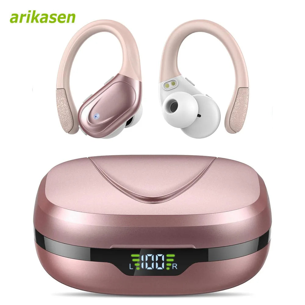 Écouteurs sans fil Sport Bluetooth 5.3, avec micro antibruit, HiFi stéréo 75H, sur l'oreille, affichage LED USB-C IPX6