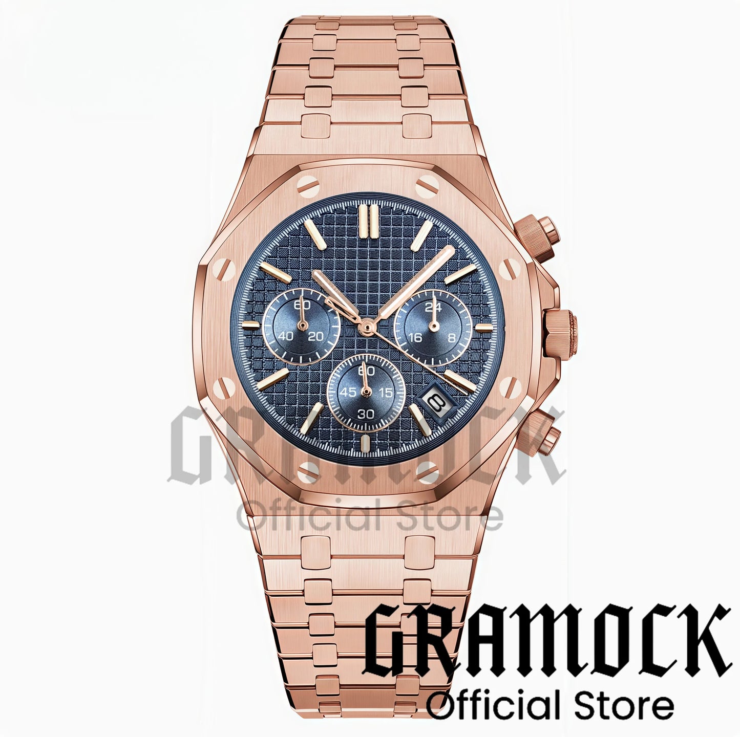 Gramock VK63 Fashionable Men's Quartz Chronograph Luxury Sapphire Stainless Steel Rose Gold Index Dial Waterproof 5Bar Luminous