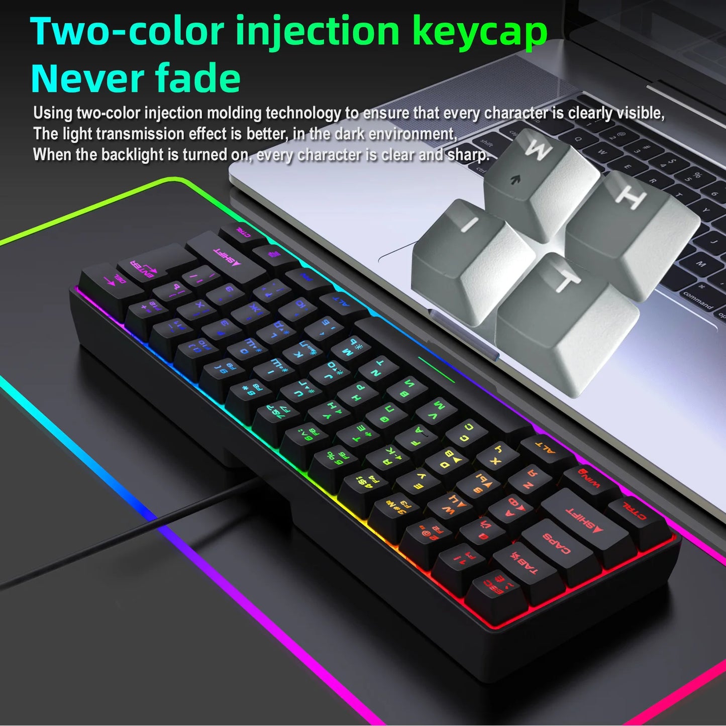 Russian Keyboard English RGB Lighting 61 Keys 60% Layout Gaming Keyboard ISO USB Wired Full Key No Impact K401 For Game Office