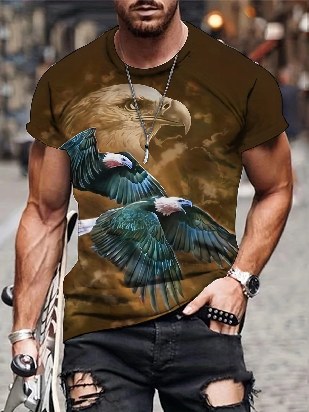 Fashion Eagle Grafik-T-Shirts Luxus-T-Shirt Sommer-T-Shirts für Herren Freizeit-Oberteile Kurzarm-T-Shirt 3D-Druck Herrenbekleidung