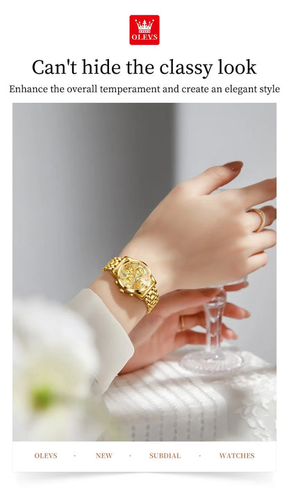 OLEVS 2858 Chronograph Quartz Wristwatches for Woman Fashion Elegant Classic Auto Date Waterproof Stainless Steel Women's Watch