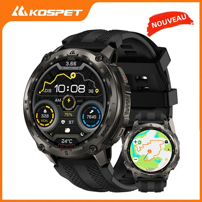 KOSPET Tank T4 Men's Rugged Smart Watch Military Grade Full Stainless Steel GPS 100M Waterproof 45M Freediving Health Monitor