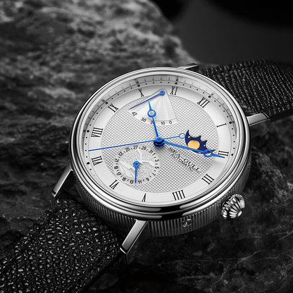 Seagull Men's Business Wristwatch Moon Phase Leather Luxury Automatic Mechanical Men's Watches 50M Waterproof Relogio 6092
