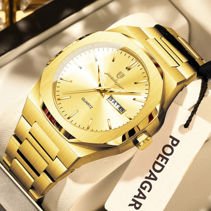 POEDAGAR Fashion Brand Male Watch Waterproof Luminous Stainless Steel Watches For Men Date Week Casual Quartz Men's Clock Reloj