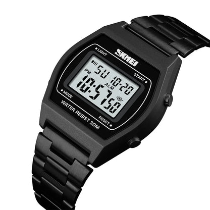 Skmei Unisex Digital Sport's Watches Stainless Steel Strap Led Waterproof 12/24 Hour Format Electronic Alarm Clock