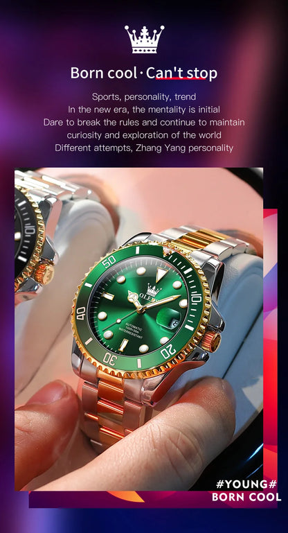OLEVS Watches Man Fashion Luxury Automatic Mechanical Watch Waterproof Luminous Date Men's Watch Waterproof Luminous Box Gift