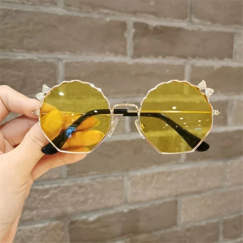 New Fashion Children's Sunglasses Boys and Girls Anti-UV Sun Glasses Baby Cute Bow Little Girl Shell Glasses Metal Frame Eyewear