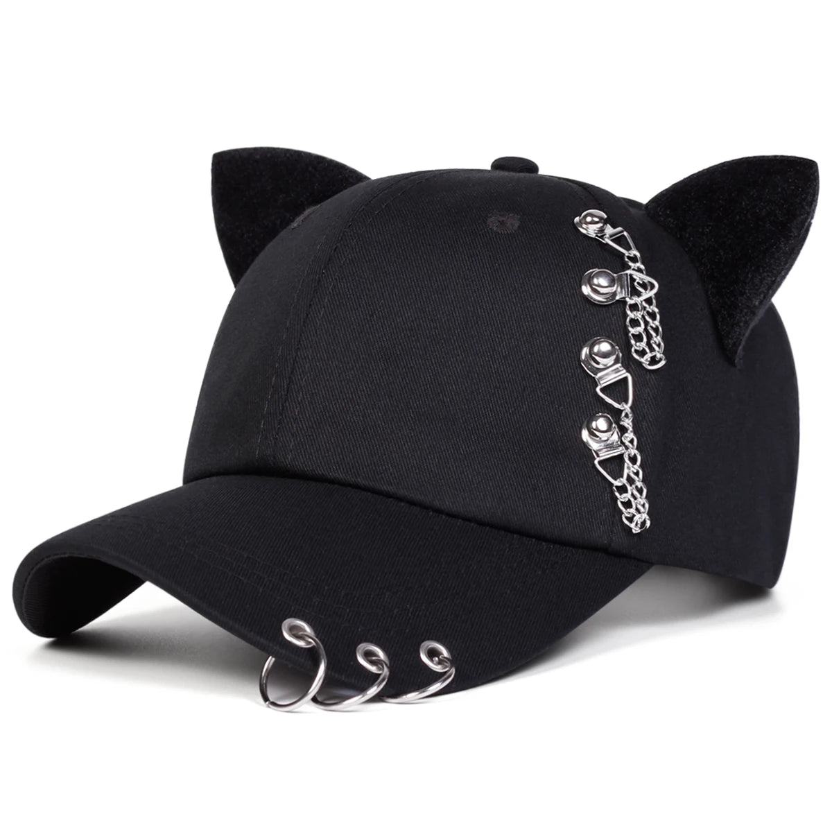 Unisex Cat Ear Chain Iron Ring Baseball Caps Spring Autumn Outdoor Adjustable Casual Hats Sunscreen Hat Sports Cap