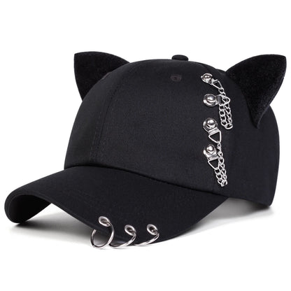 Unisex Cat Ear Chain Iron Ring Baseball Caps Spring Autumn Outdoor Adjustable Casual Hats Sunscreen Hat Sports Cap