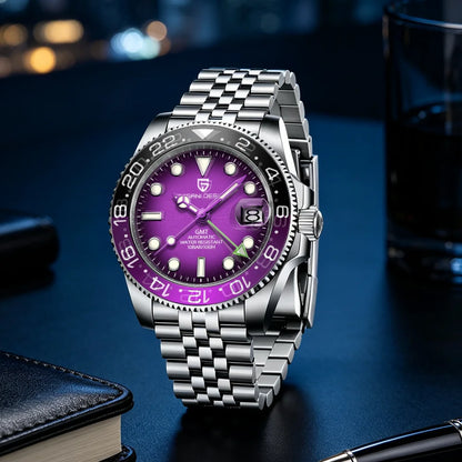 Relógio mecânico para homem Pagani Design GMT – Modelo de luxo com vidro de safira, caixa em aço inoxidável e luneta em cerâmica – Relógio automático para homem, estilo profissional