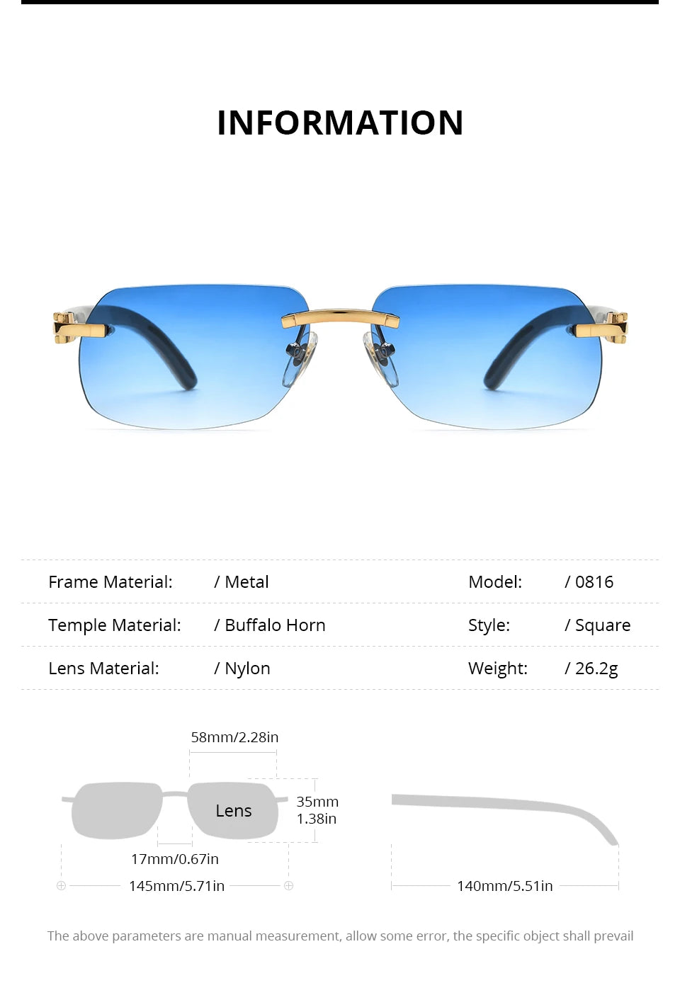 HEPIDEM Buffalo Horn Glasses Men Famous Brand Design Rimless Sunglasses Women Luxury Eyewear Horn-Rim Frameless Buffs Eyeglasses