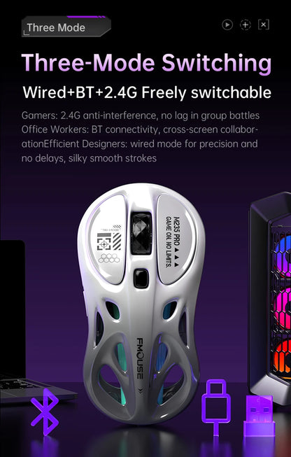 Bezprzewodowa mysz gamingowa 2.4G Tri-Mode RGB, lekka konstrukcja hollow z podświetleniem Chroma, przewodowa/Bluetooth, kontroler myszy e-sportowej