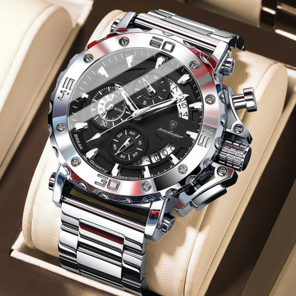 Relógio de luxo para homem POEDAGAR, luminoso, estanque, cronógrafo, data, aço inoxidável, quartzo, Reloj