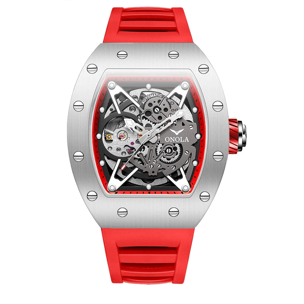 ONOLA Luxury Automatic Watch Men Fashion Hollow Silicone Waterproof Mechanical Watch Men Military Sports Watch Clock