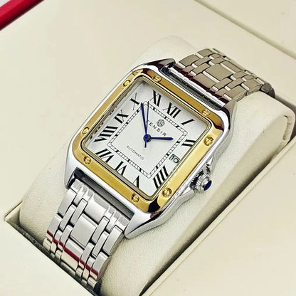 Luxury Square Watch for Men, Calendar Display, Stainless Steel Strap, High-End Luxury Small Square Men's Watch, Stylish Business Casual Versatile Trendy Men's Wristwatch, the Best Gift for Him