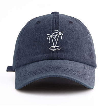 1pc Coconuttree Embroidery Washed Baseball Cap For Adults,Minimalist Retro Style Casual Soft Adjustable Dad Hat, Perfect As Gift