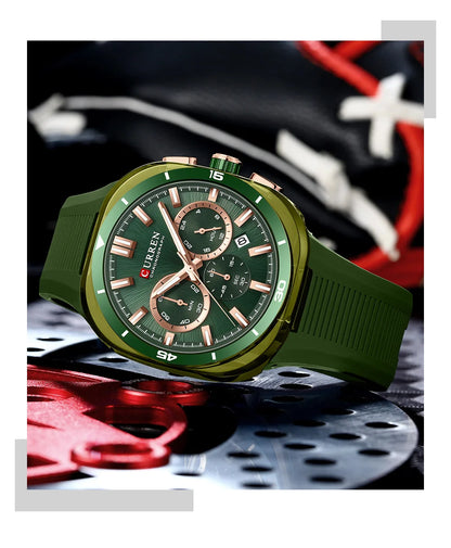 Relógio de homem CURREN – Novo modelo de luxo com movimento de quartzo, bracelete em silicone, estilo desportivo, multifunções, à prova de água, luminoso, com indicação da data e cronómetro.