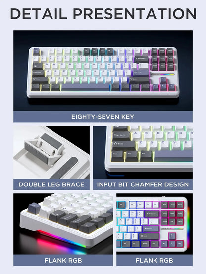 Teclado Mecânico AULA F87 Pro 2.4g/USB/Bluetooth sem fios trimodo, 87 teclas, RGB, PBT, estrutura gasket, 5 camadas de isolamento acústico, teclas completas sem impacto