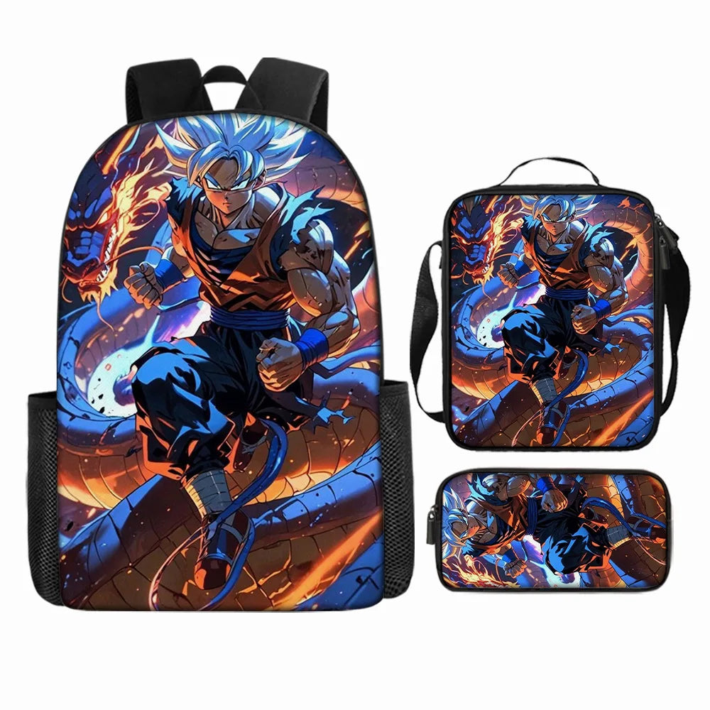 Dragon Ball 3Pcs/Set Backpacks Goku Vegeta Cartoon Print Lunch Bag Pencil Bags Student Casual School Bags Return To School Gift