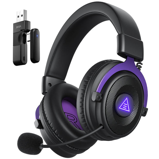 OneOdio EKSA E900 WT, casque de jeu sans fil 2,4 GHz, casque Bluetooth à trois modes, casque supra-auriculaire pour joueurs avec microphone et éclairage RGB, compatible PC, PS4, PS5, autonomie de 80 heures.