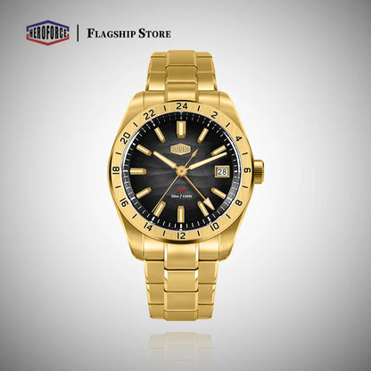 HEROFORCE Business Quartz Watch Men Clock GMT Date Luxury Man Wristwatch Waterproof Luminous Stainless Steel Men's Watches Reloj