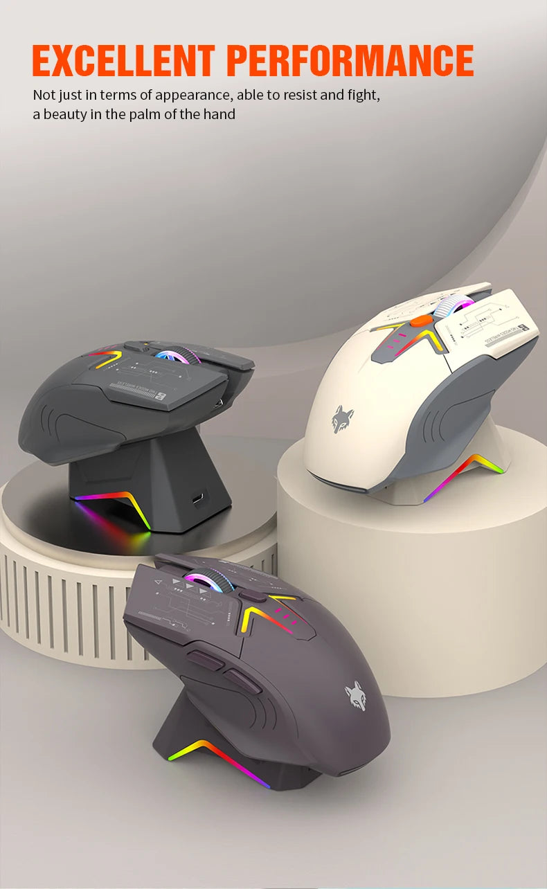 XUNSVFOX H2 trådløs Bluetooth-mus med dual-mode, RGB-lyseffekt, til laptop, gaming og kontor, med magnetisk opladning
