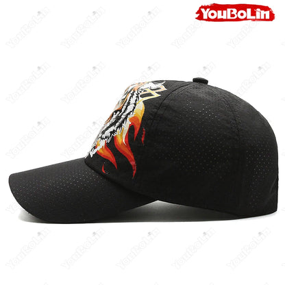 Outdoor Tiger Face Baseball Cap, Summer Quick-Dry Fabric, Mesh & Perforated Design, Ethnic Print Sun Protection Hat