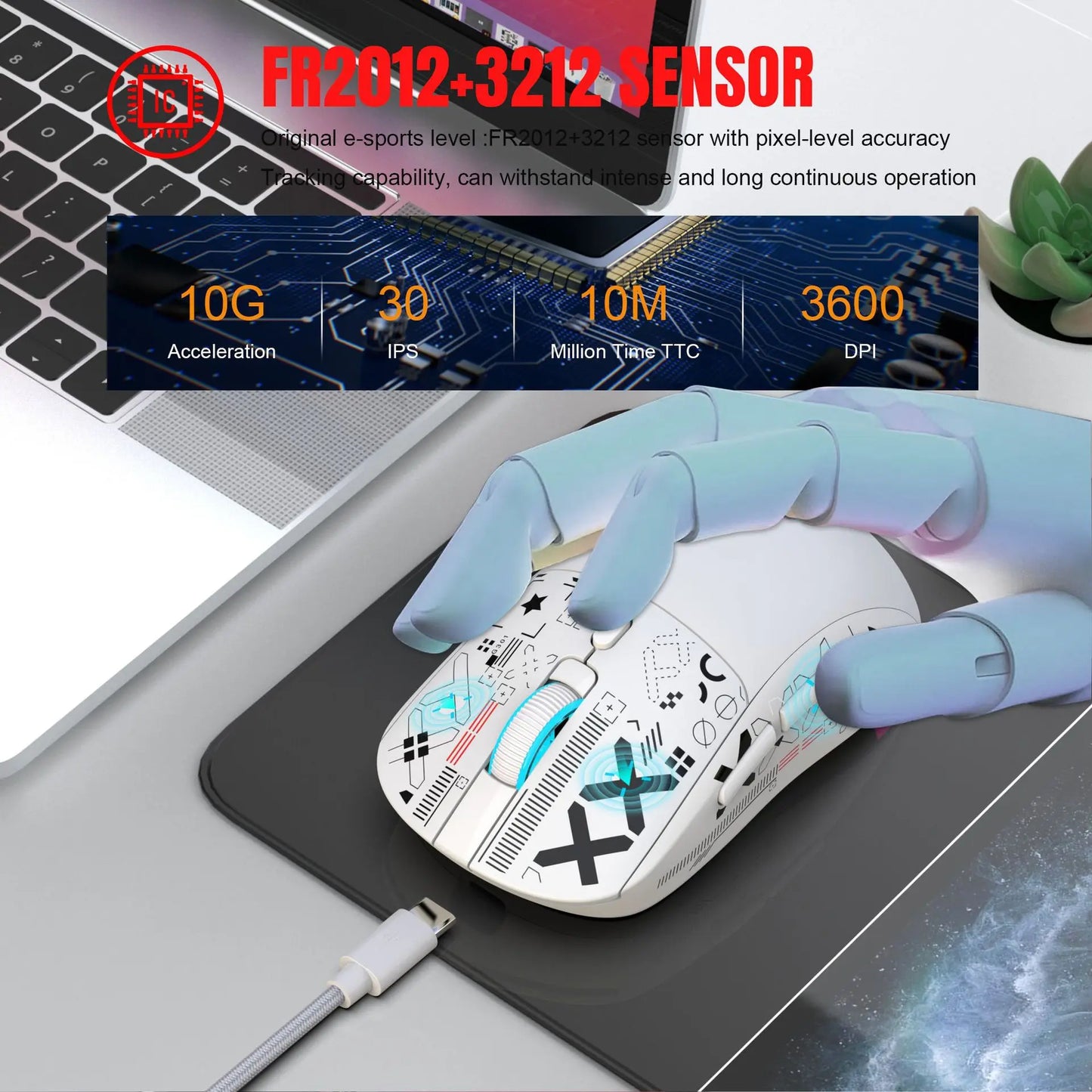 3 tilstande Bluetooth-gamingmus, genopladelig 2.4G USB trådløs mus med RGB-baggrundsbelysning til iPad, tablet, laptop og computer