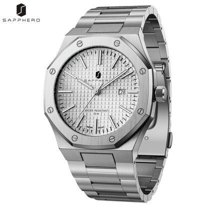 SAPPHERO Men’s Analog Watch Stainless Steel Japan Quartz Movement Date Display 50m Waterproof Classic Business Casual Wristwatch