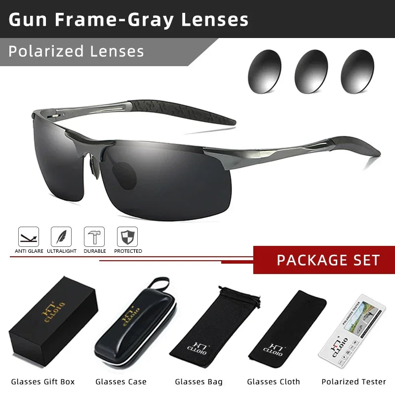 CLLOIO Brand Men's Polarized Sunglasses Aluminum Frame UV400 Anti-Glare Sun Glasses Male Driving Glasses Rimless Oculos De Sol